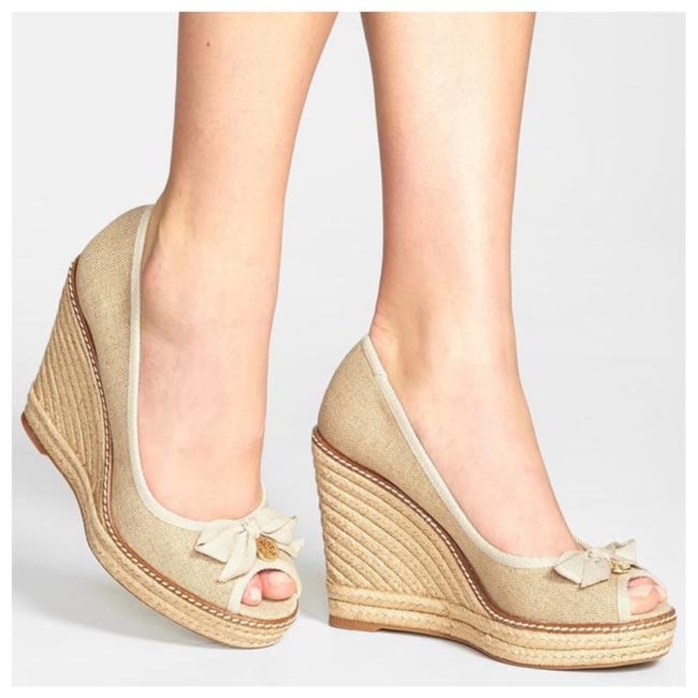 Tory Burch Jackie Peep-toe Espadrille Wedges